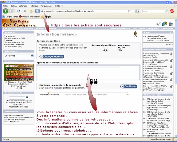 Fenêtre pour inscrire les informations relatives à votre demande ...